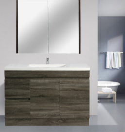 Berge Timber Wood Grain Vanity Set Dark Grey Slim Width